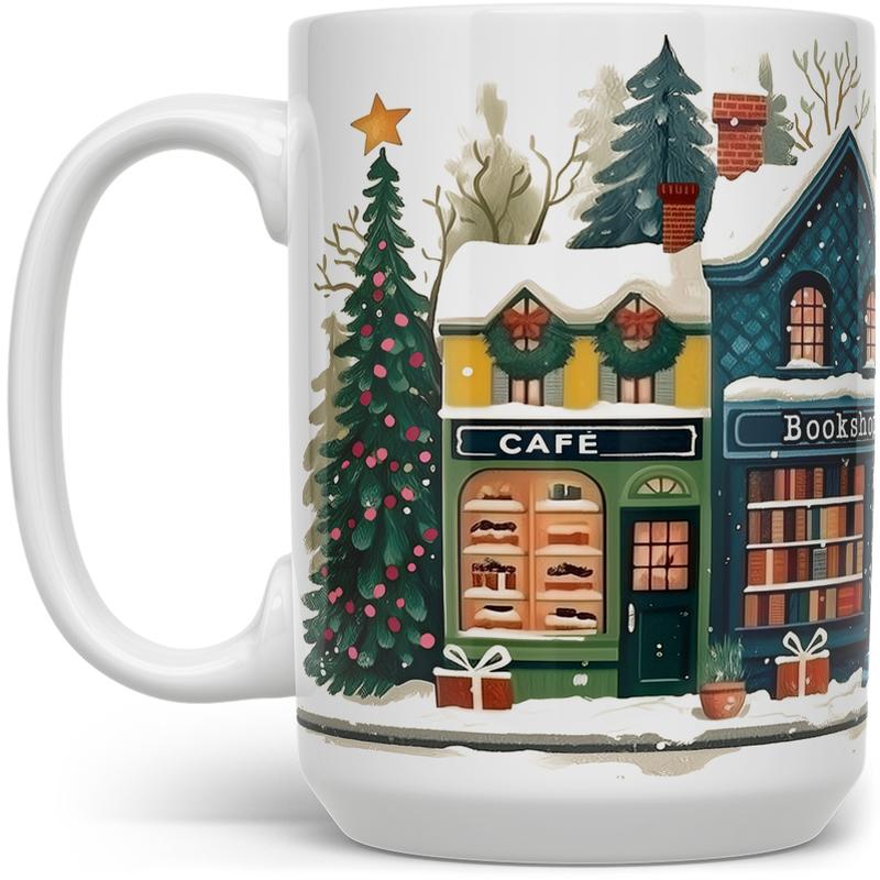 Printed Winter Holiday Christmas Storefront Shops Mug