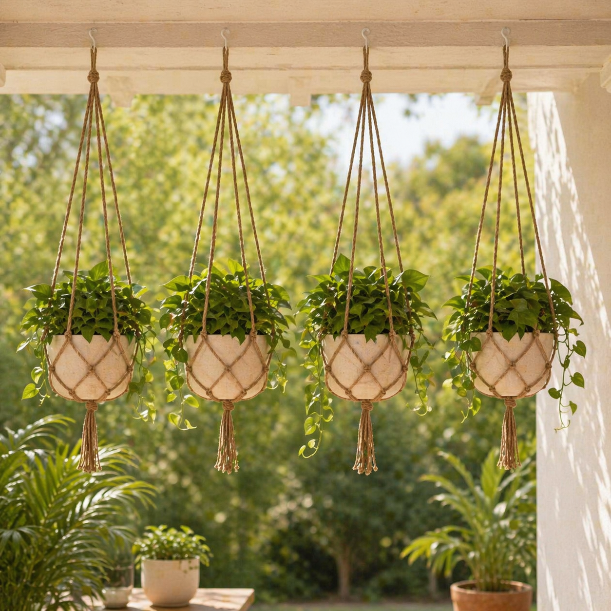 Tasseled Macrame Plant Hangers For Indoor Outdoor Balcony Use