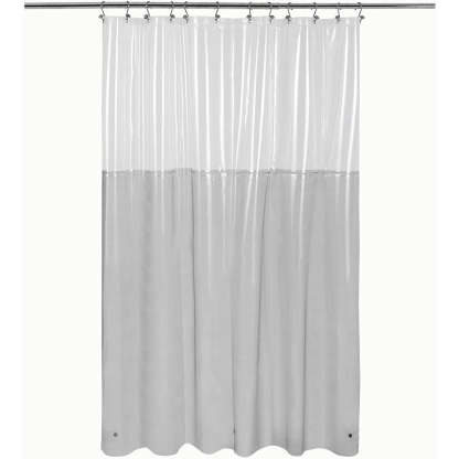 Gray Shower Curtain Liner - Lightweight Shower Curtains With Magnets, Metal Grommets - Grafton Collection