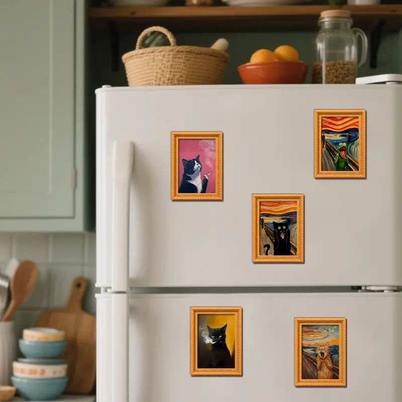 Cute Cat Refrigerator Magnets Adorable Black & White Cat Design with Pink Accents Durable Bamboo Material Perfect for Home Office Decor Holiday Gifts and Kitchen Accessories Cat Accessories