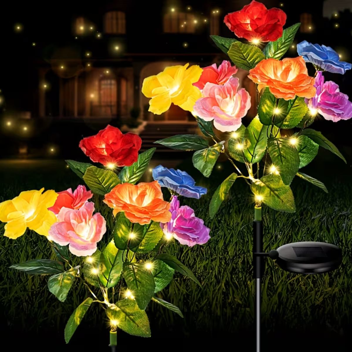  4pc Solar Simulated Rose Themed Garden Lights