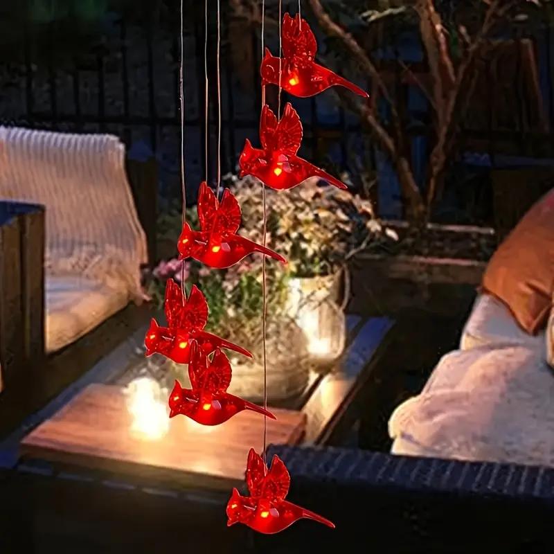 Solar Cardinal Bird Bell Lights For Garden Decoration