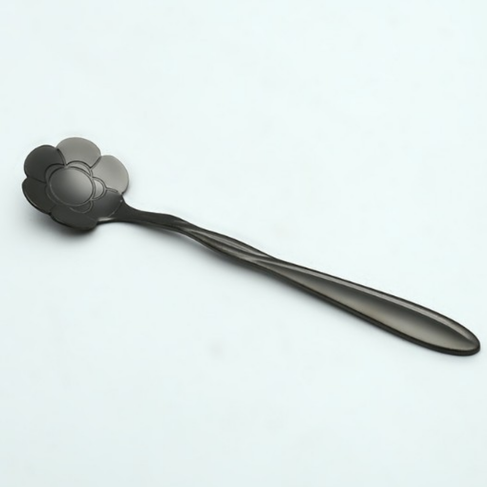 Elegant Black Stainless Steel Floral Stirring Spoon - Grafton Collection
