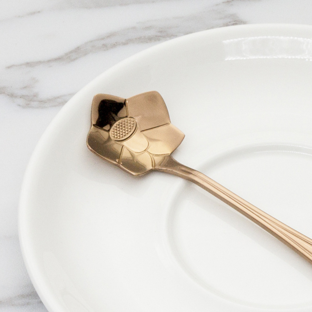 Rose Gold-Plated Stainless Steel Floral Stirring Spoon - Grafton Collection