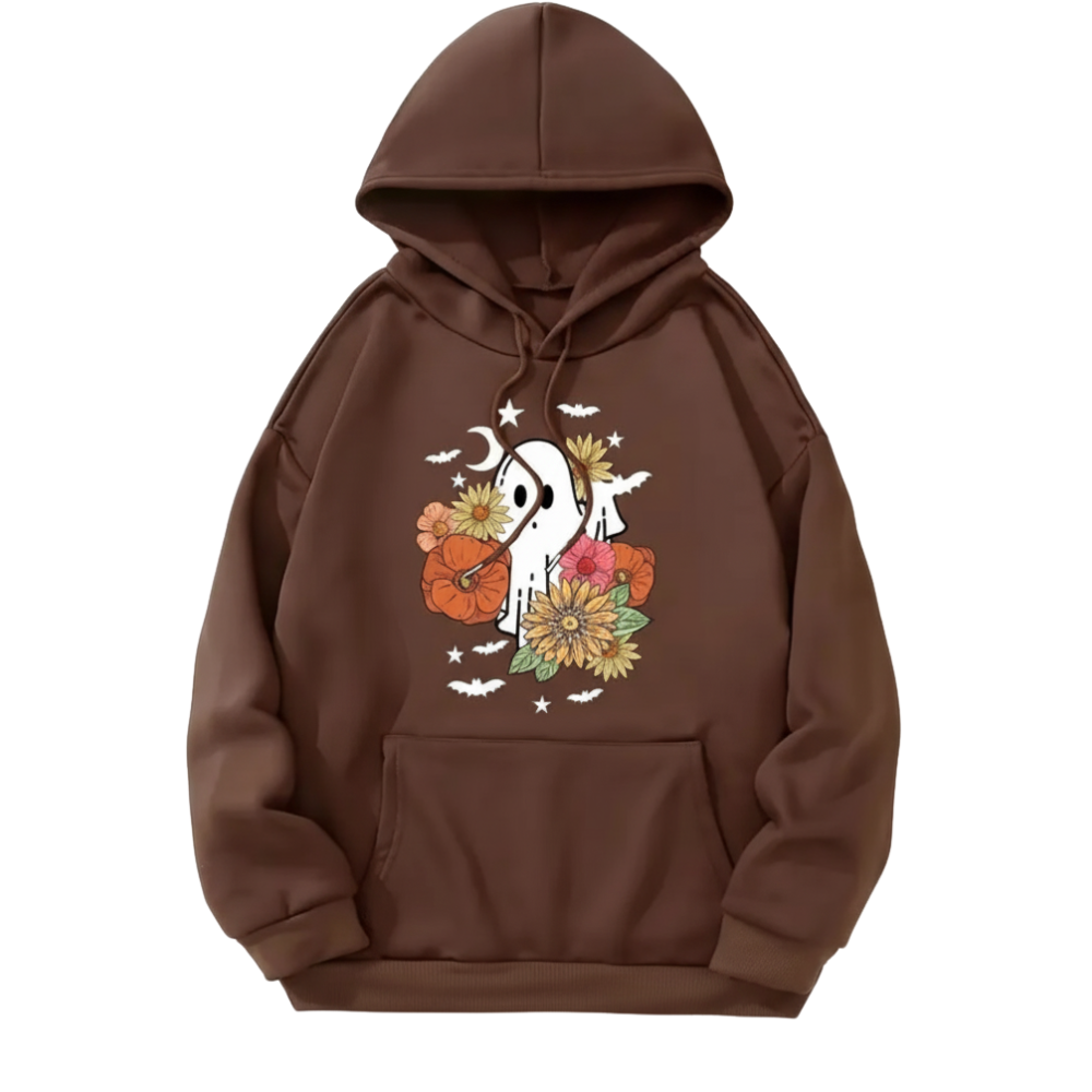 Seasonal Floral Print Kangaroo Pocket Hoodie
