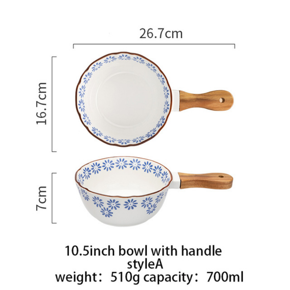 Flower Japanese Dinner Plate With Wooden Handle - Grafton Collection