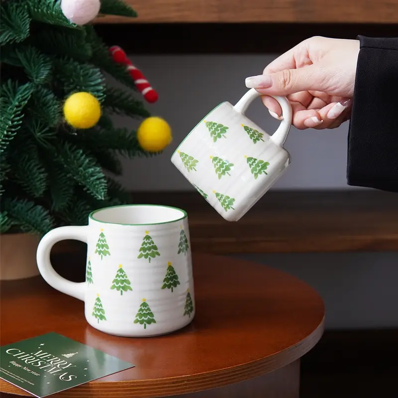 Striped Embossed Christmas Ceramic Coffee Mug