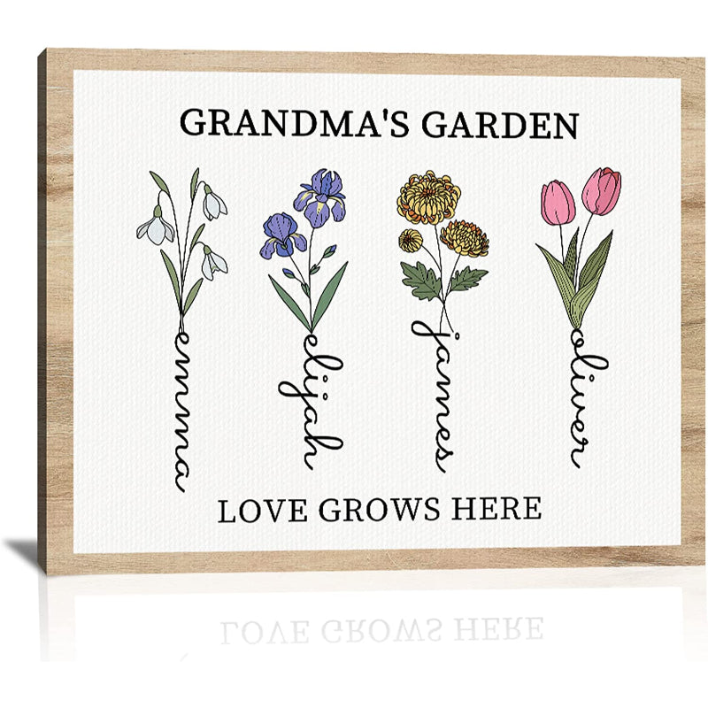 Mothers Day Unique Gifts For Mom, Customized Birth Month Flower Mothers Garden, Custom Canvas With Name Wall Art For Wife Mothers Day Birthday Gifts From Daughter - Grafton Collection
