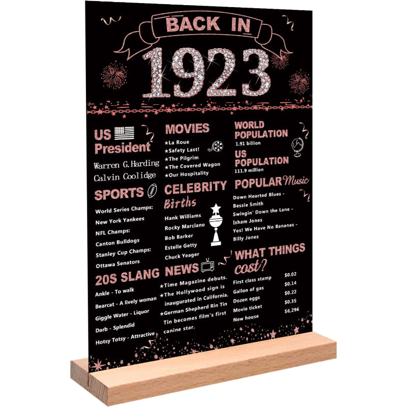 Birthday Gift for Women, One-sided Back In Poster Acrylic Table Sign With Stand For Girl Year Old Birthday Party Supplies Vintage Birthday Decorations For Women - Grafton Collection