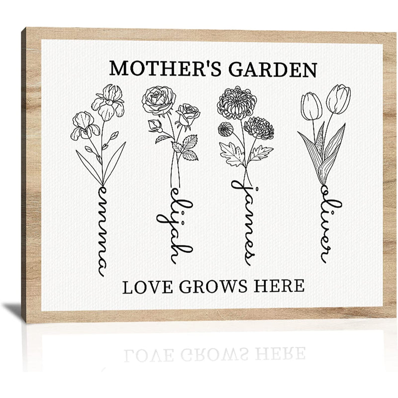 Mothers Day Unique Gifts For Mom, Customized Birth Month Flower Mothers Garden, Custom Canvas With Name Wall Art For Wife Mothers Day Birthday Gifts From Daughter - Grafton Collection