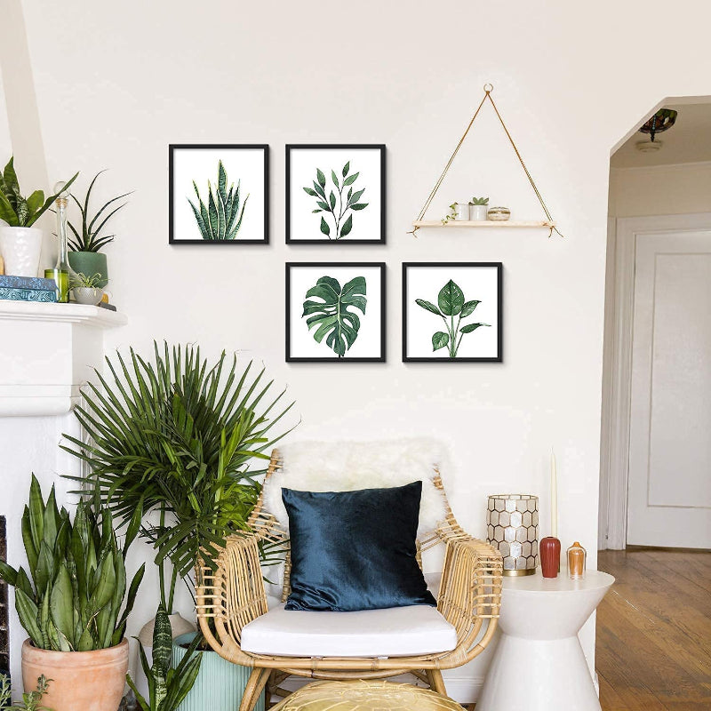 Pack Of 4 Green Leaf Tropical Plant Square Frame For Home Decoration - Grafton Collection