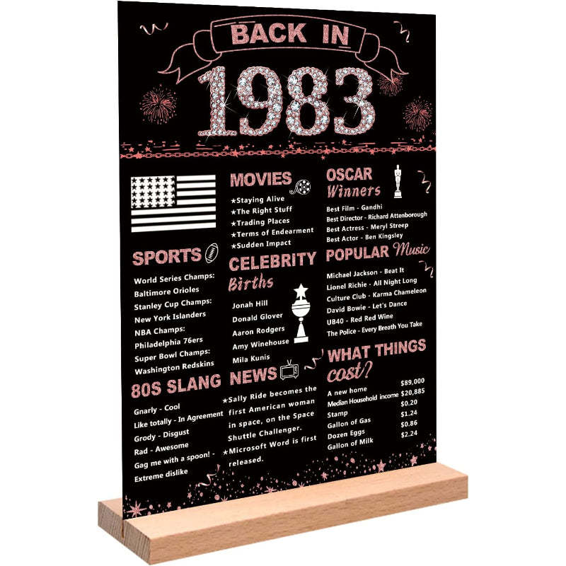 Birthday Gift for Women, One-sided Back In Poster Acrylic Table Sign With Stand For Girl Year Old Birthday Party Supplies Vintage Birthday Decorations For Women - Grafton Collection