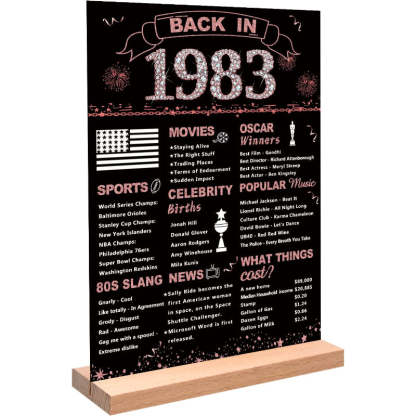 Birthday Gift for Women, One-sided Back In Poster Acrylic Table Sign With Stand For Girl Year Old Birthday Party Supplies Vintage Birthday Decorations For Women - Grafton Collection