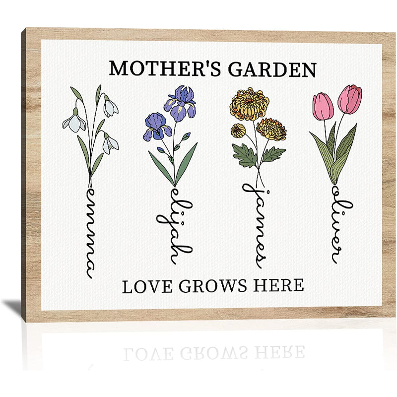 Mothers Day Unique Gifts For Mom, Customized Birth Month Flower Mothers Garden, Custom Canvas With Name Wall Art For Wife Mothers Day Birthday Gifts From Daughter - Grafton Collection