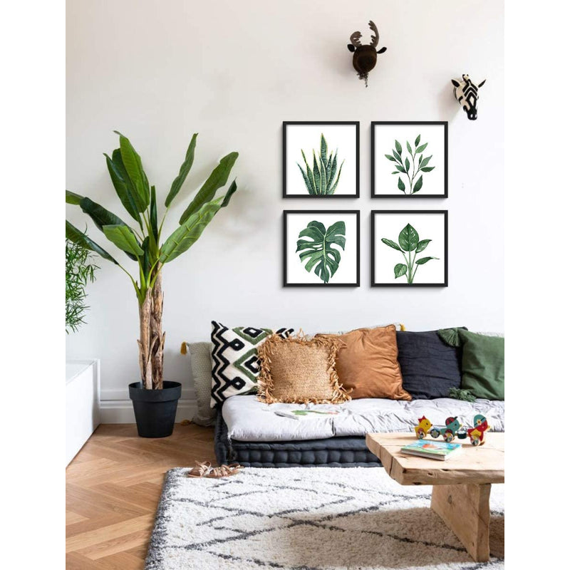 Pack Of 4 Green Leaf Tropical Plant Square Frame For Home Decoration - Grafton Collection