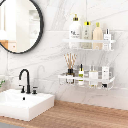 Shower Caddy Shelf Organizer Rack, Self Adhesive Black Bathroom Shelves Basket, Home Farmhouse Wall Shower Inside Organization and Storage Accessories, First Apartment Essentials - Grafton Collection
