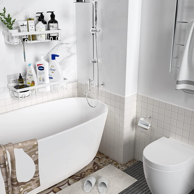 Shower Caddy Shelf Organizer Rack, Self Adhesive Black Bathroom Shelves Basket, Home Farmhouse Wall Shower Inside Organization and Storage Accessories, First Apartment Essentials - Grafton Collection