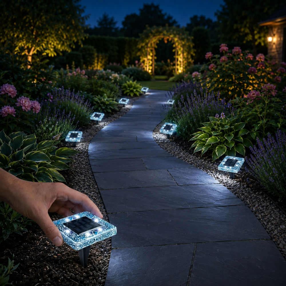 Waterproof Solar LED Mosaic Disk Design Lights For Pathway Decoration