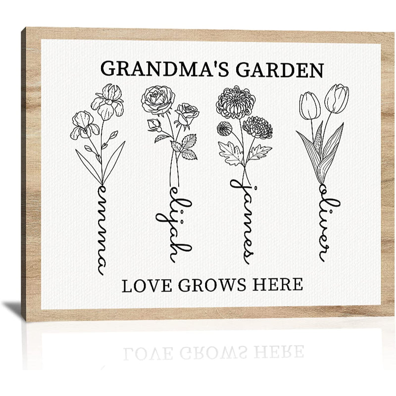 Mothers Day Unique Gifts For Mom, Customized Birth Month Flower Mothers Garden, Custom Canvas With Name Wall Art For Wife Mothers Day Birthday Gifts From Daughter - Grafton Collection
