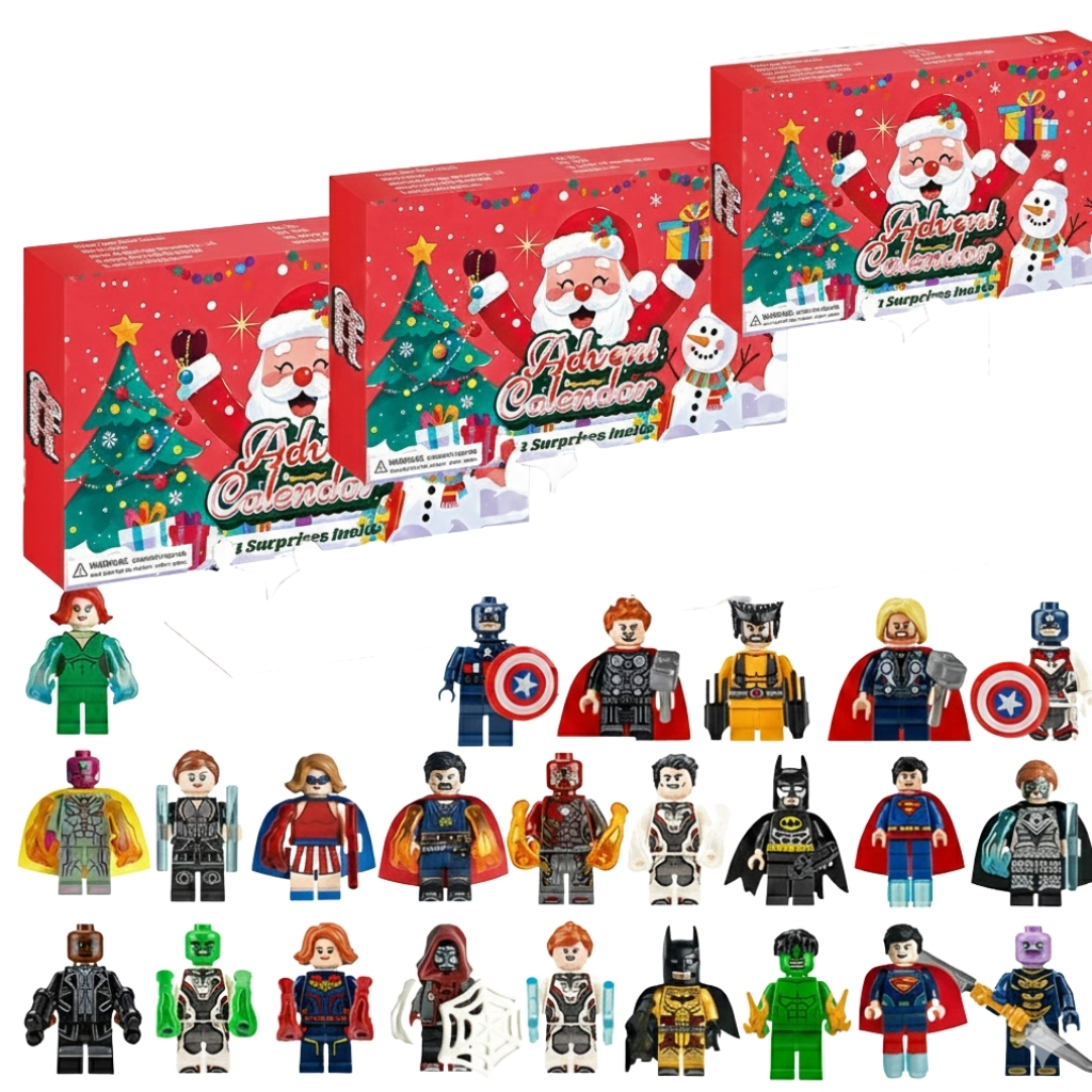 72 Piece Christmas Countdown Calendar With 24 Superhero Mini Figures Set For Kids