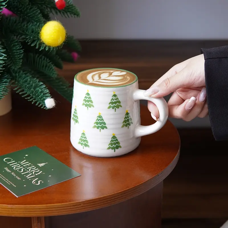 Striped Embossed Christmas Ceramic Coffee Mug