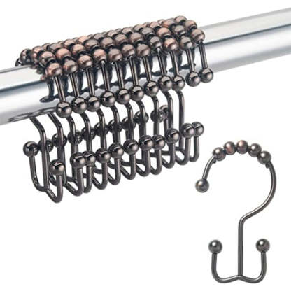 Shower Curtain Hooks - Rust Resistant Shower Curtain Rings Metal Double Glide Rollers Shower Hooks for Bathroom Shower Curtain Rods Curtains - Grafton Collection
