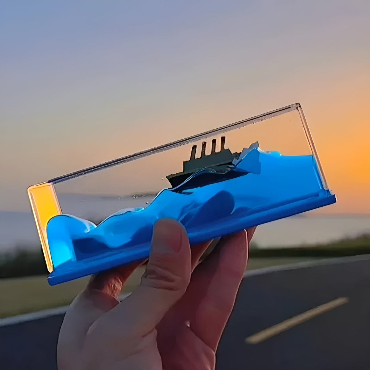 Floating Ship Liquid Motion Display For Desktop Decor