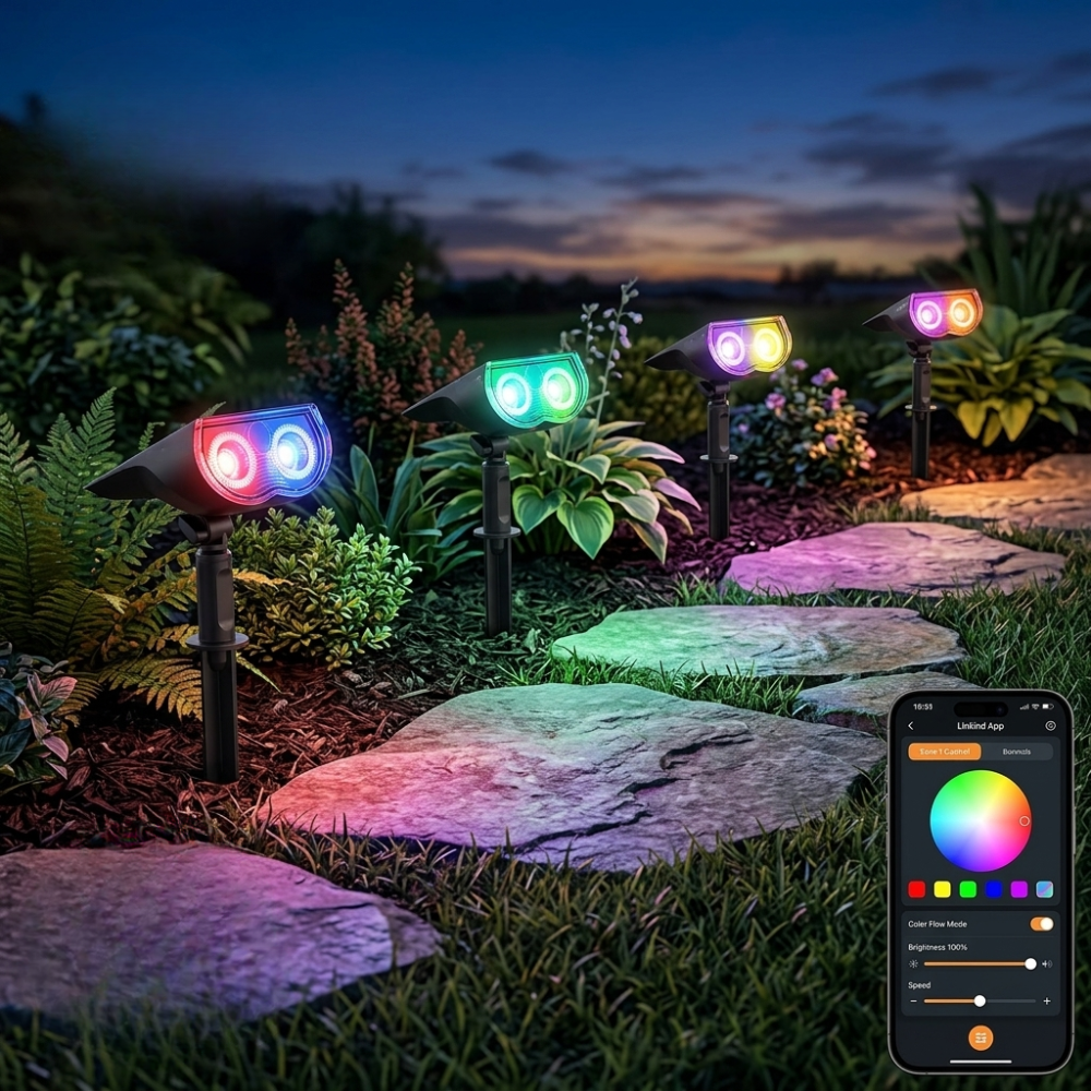 Waterproof Solar Outdoor Spotlight With Color Changing Effects For Yard And Pathway