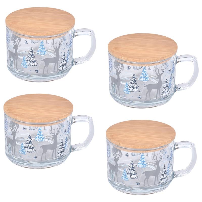 Set Of 4 16oz Seasonal Christmas Glass Mugs