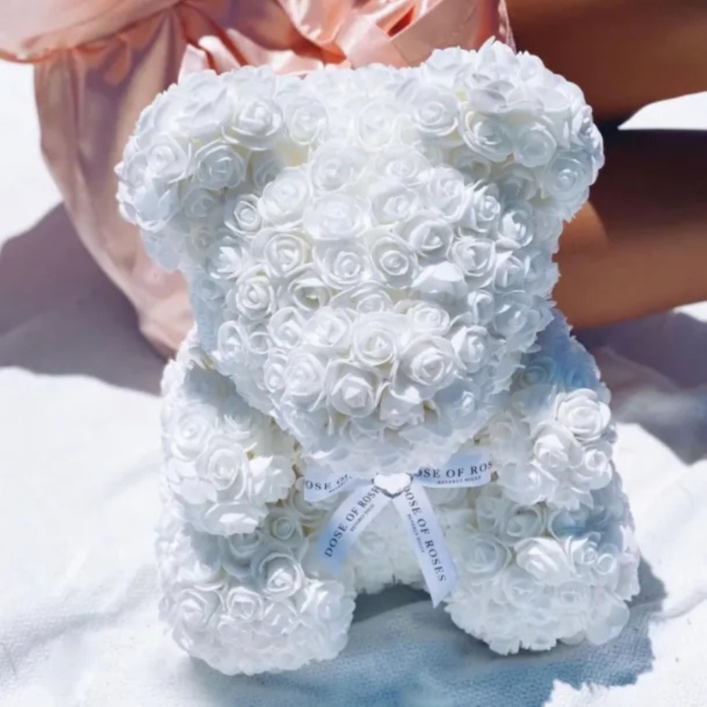 Flower Teddy Bear Gift Box With Ribbon