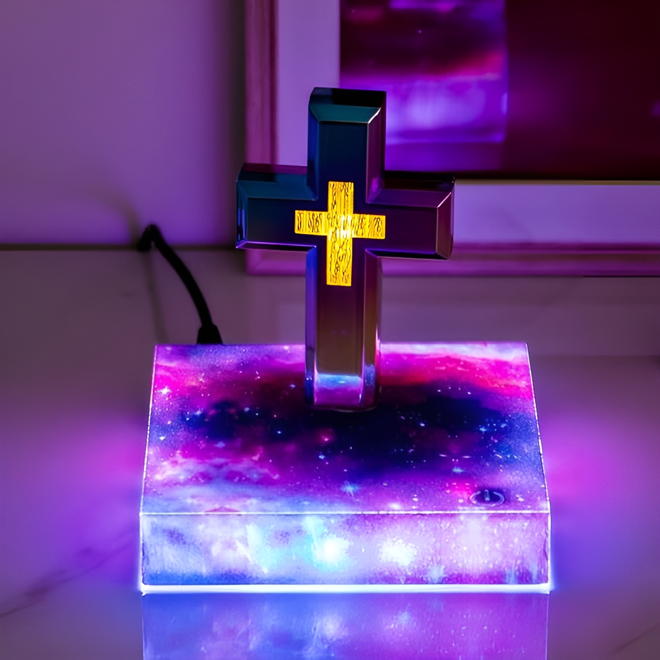 Levitating Cross Lamp With Light Base