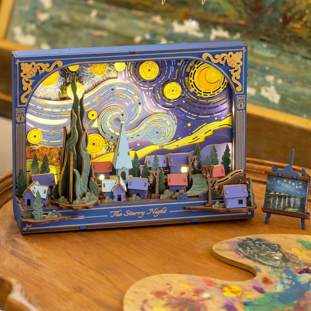 3D Wooden Starry Night Puzzle With LED Light DIY Model Kit
