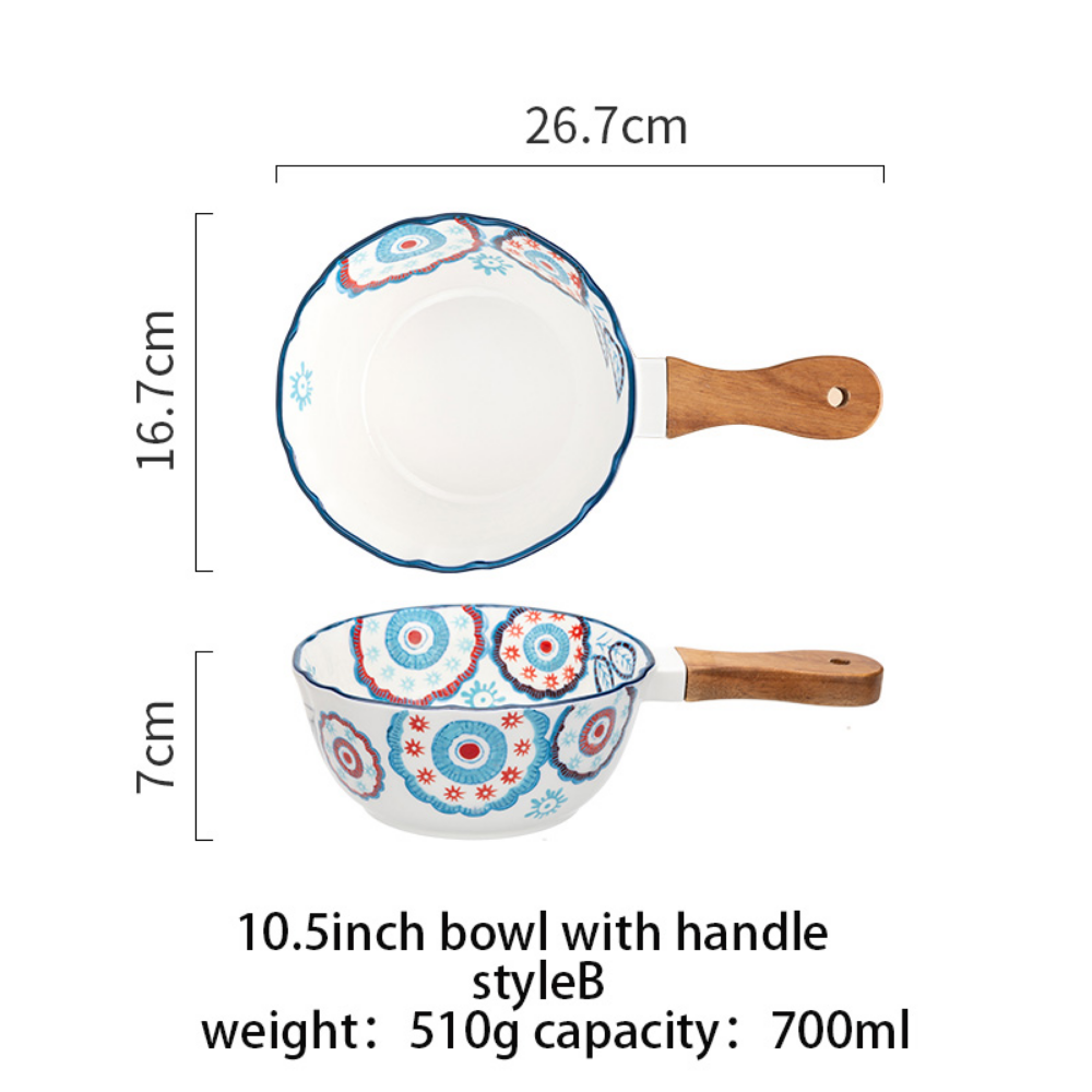 Flower Japanese Dinner Plate With Wooden Handle - Grafton Collection