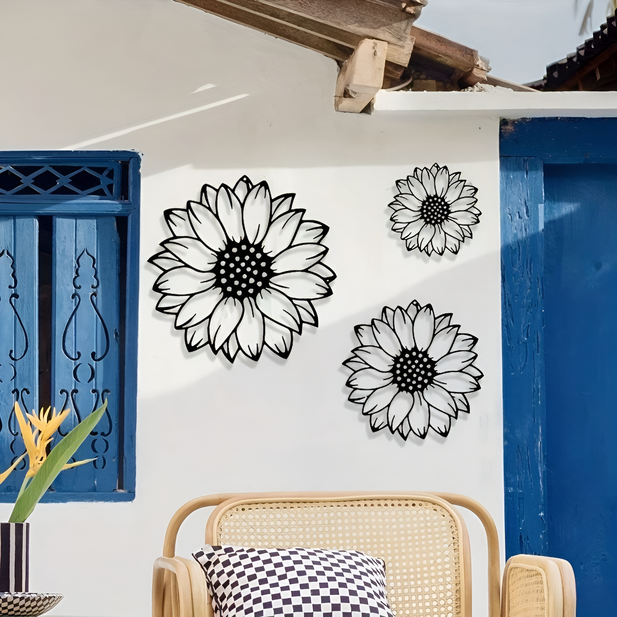 3pcs Metal Sunflower Wall Art, Countryside Garden Decor, Outdoor Fence Hanging