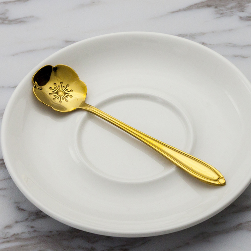 Gold-Plated Stainless Steel Floral Stirring Spoon - Grafton Collection