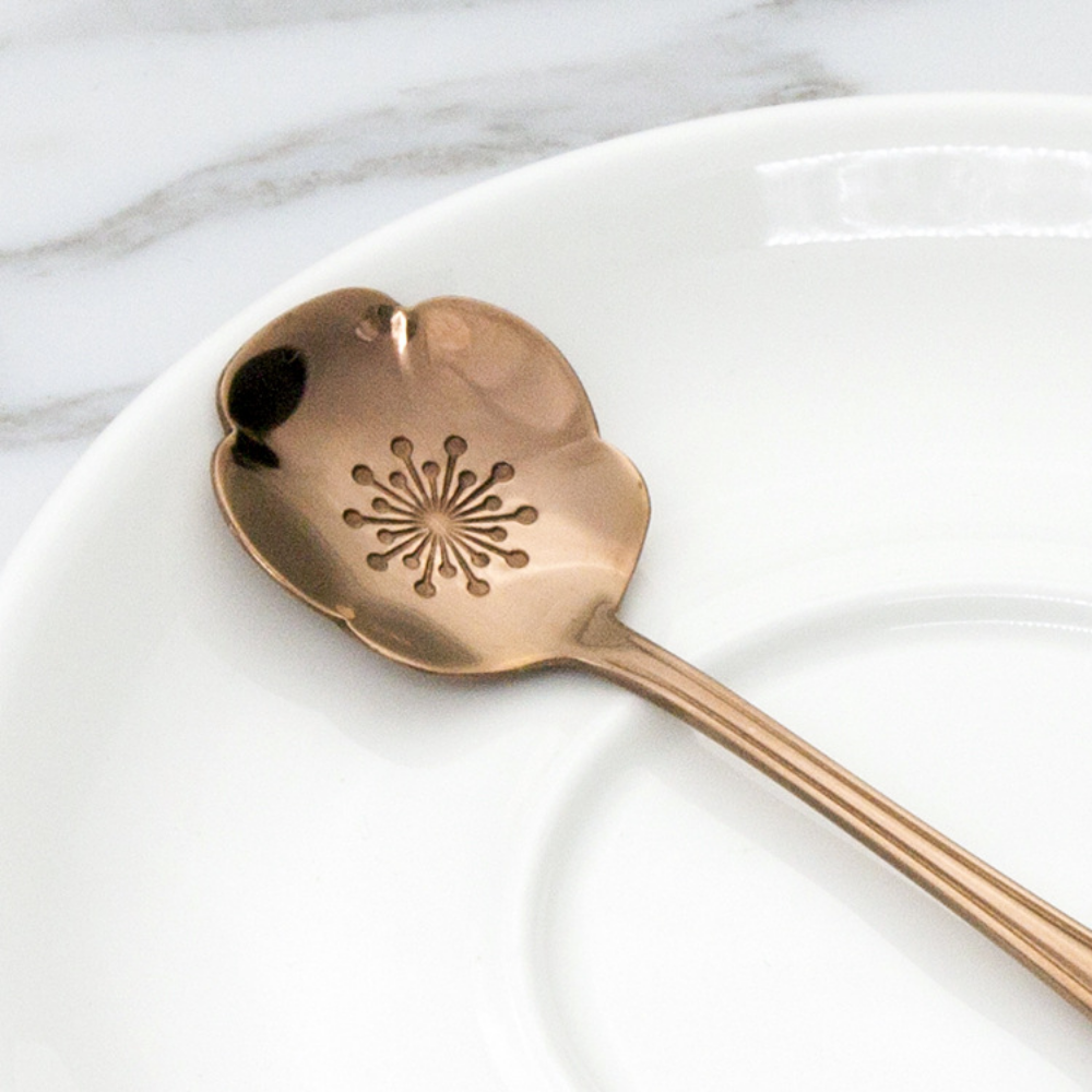 Rose Gold-Plated Stainless Steel Floral Stirring Spoon - Grafton Collection