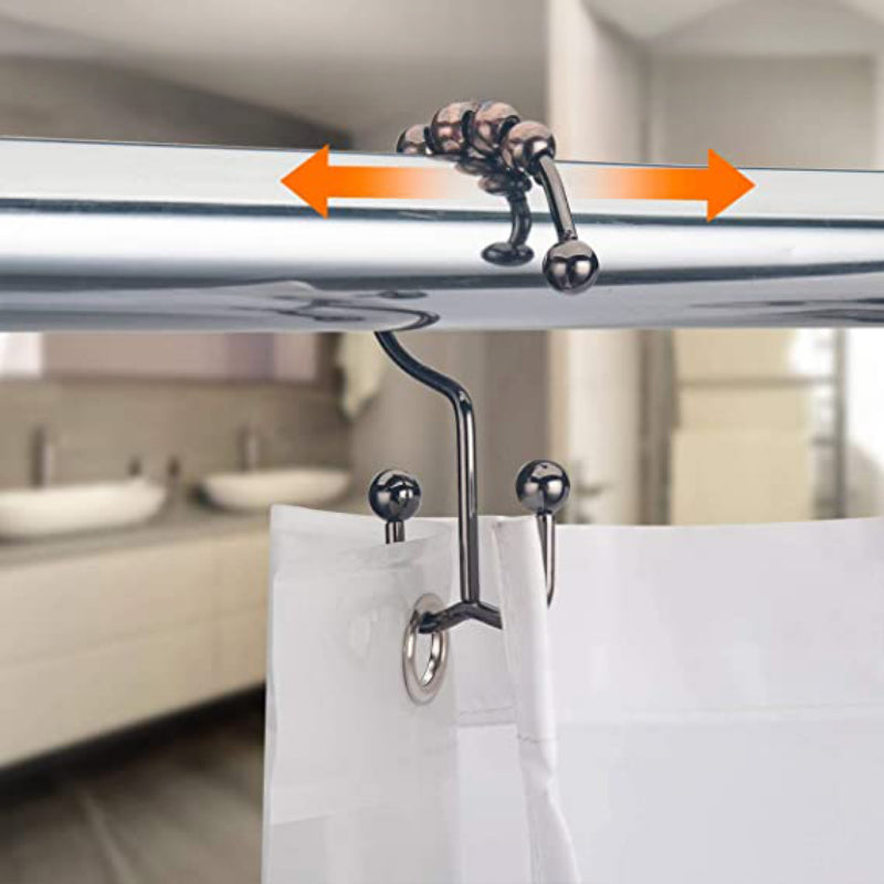 Shower Curtain Hooks - Rust Resistant Shower Curtain Rings Metal Double Glide Rollers Shower Hooks for Bathroom Shower Curtain Rods Curtains - Grafton Collection