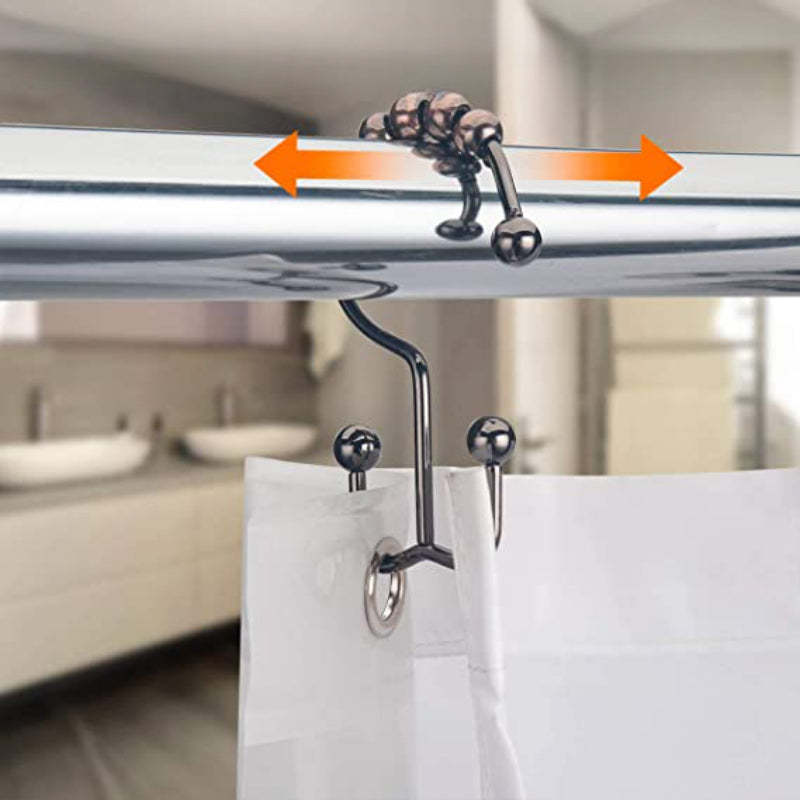 Shower Curtain Hooks - Rust Resistant Shower Curtain Rings Metal Double Glide Rollers Shower Hooks for Bathroom Shower Curtain Rods Curtains - Grafton Collection