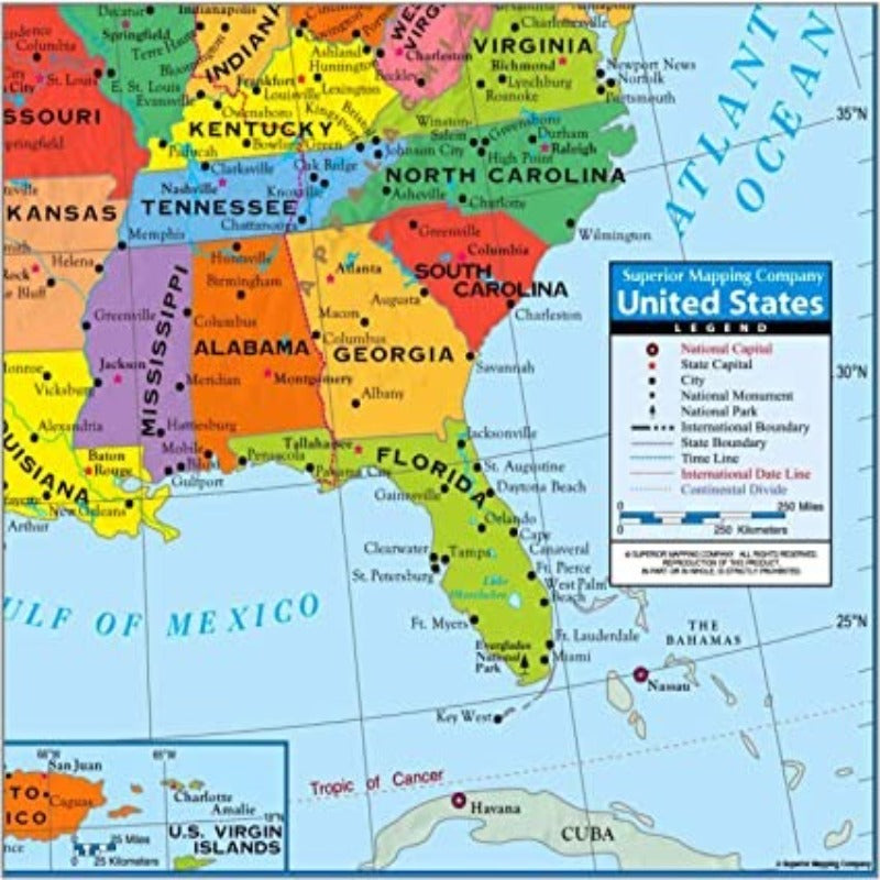 Poster Size Wall Map with Cities - Grafton Collection