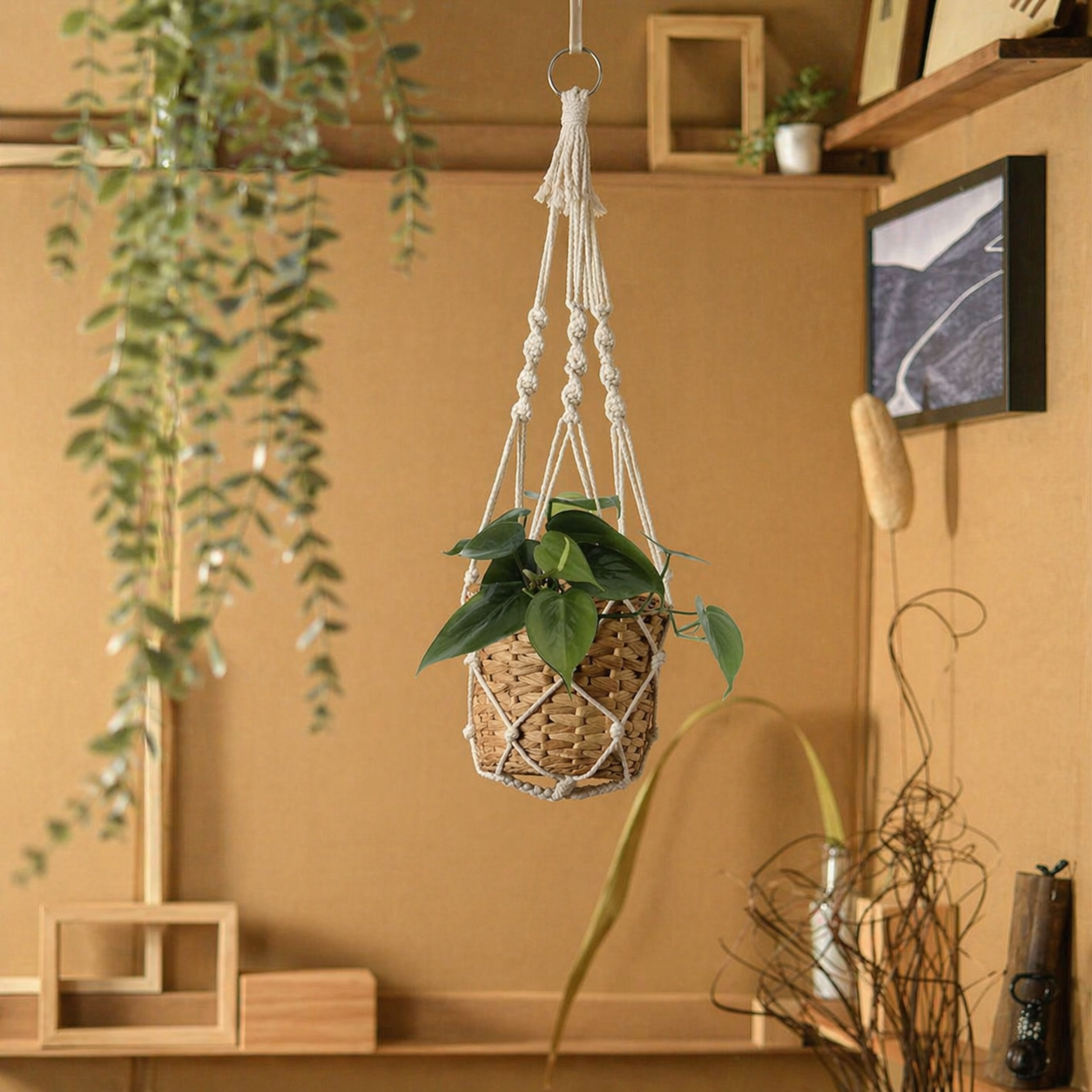 Handmade Macrame Boho Multifunctional Plant Holder With Tassel Decor