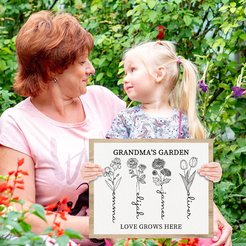 Mothers Day Unique Gifts For Mom, Customized Birth Month Flower Mothers Garden, Custom Canvas With Name Wall Art For Wife Mothers Day Birthday Gifts From Daughter - Grafton Collection