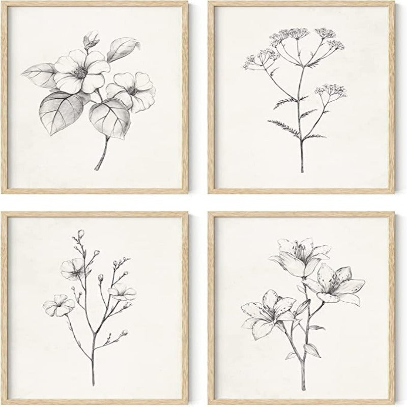 Framed Botanical Prints - Set of 4 Framed Plant Pictures Wall Art, Botanical Decor, Eucalyptus Decor, Plant Wall Decor, Botanical Wall Framed Art, Framed Plant Prints - Grafton Collection