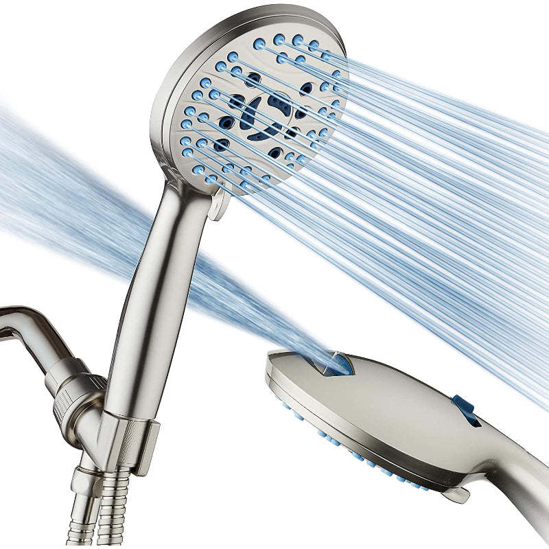 High Pressure 8-mode Handheld Shower Head - Anti-clog Nozzles, Built-in Power Wash to Clean Tub, Tile & Pets, Extra Long Stainless Steel Hose, Wall & Overhead Brackets - Grafton Collection