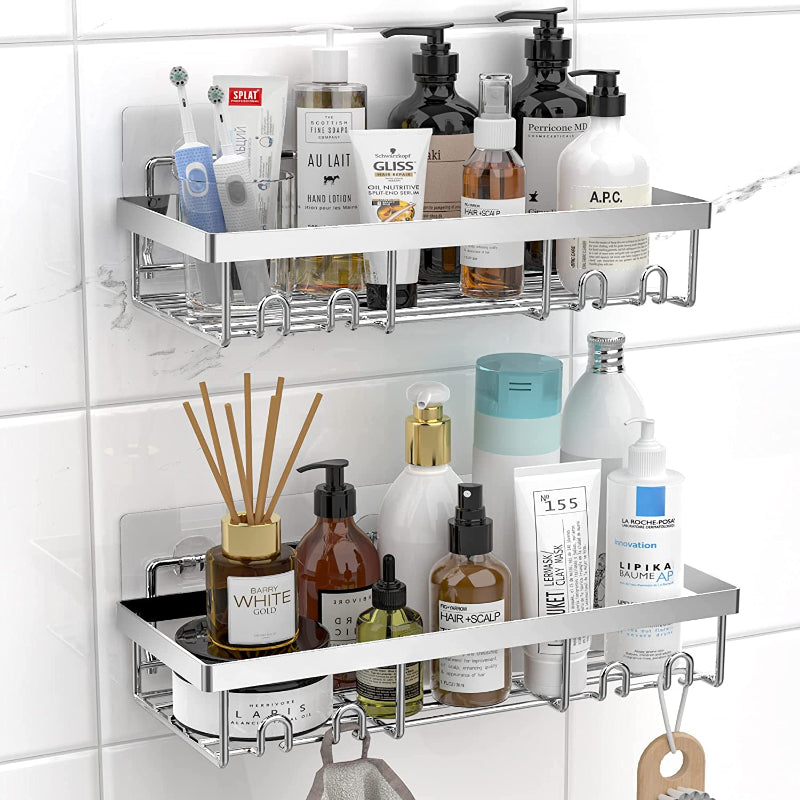 Shower Caddy Shelf Organizer Rack, Self Adhesive Black Bathroom Shelves Basket, Home Farmhouse Wall Shower Inside Organization and Storage Accessories, First Apartment Essentials - Grafton Collection