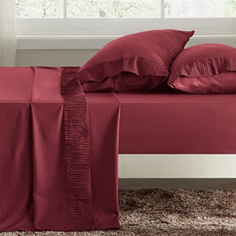 Pack Of 4 Hotel Luxury Burgundy Sheets, Easy Care Cooling Bed Sheet Set - Grafton Collection