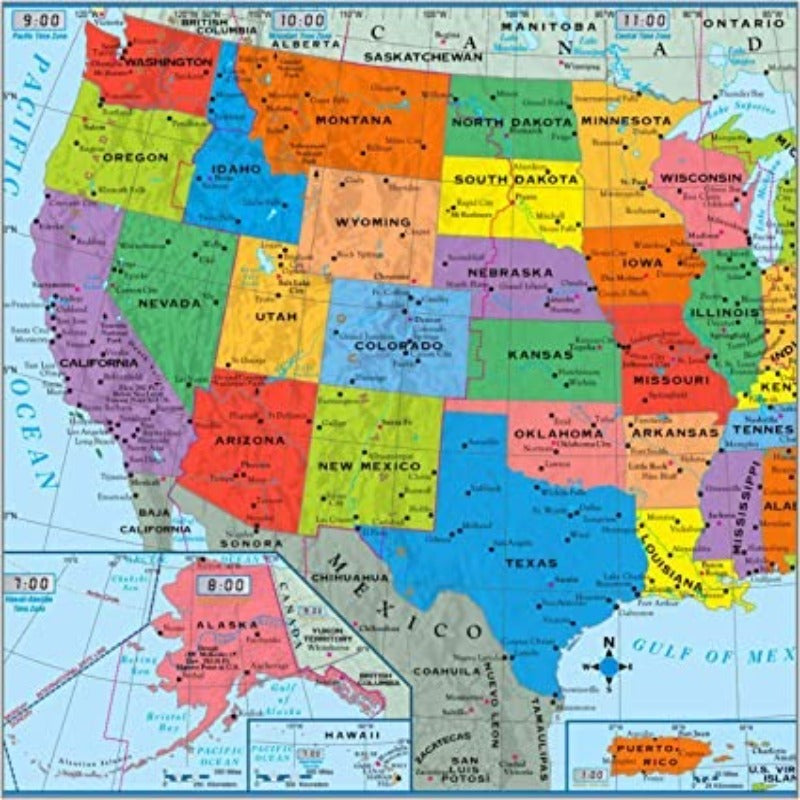 Poster Size Wall Map with Cities - Grafton Collection