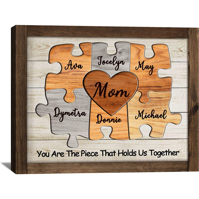 Prints Fun Custom Puzzle Piece Sign Canvas Prints With Names Personalized Mothers Day Gifts For Mom From Daughter Son Birthday Gifts For Mom Canvas Wall Art - Grafton Collection