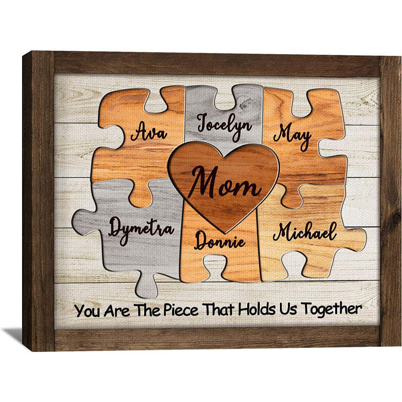 Prints Fun Custom Puzzle Piece Sign Canvas Prints With Names Personalized Mothers Day Gifts For Mom From Daughter Son Birthday Gifts For Mom Canvas Wall Art - Grafton Collection
