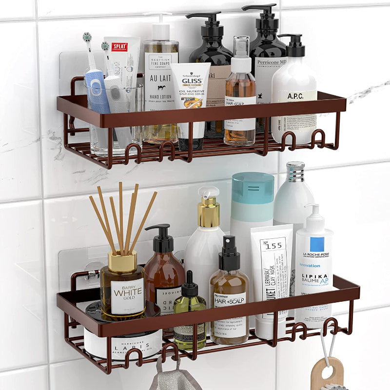 Shower Caddy Shelf Organizer Rack, Self Adhesive Black Bathroom Shelves Basket, Home Farmhouse Wall Shower Inside Organization and Storage Accessories, First Apartment Essentials - Grafton Collection