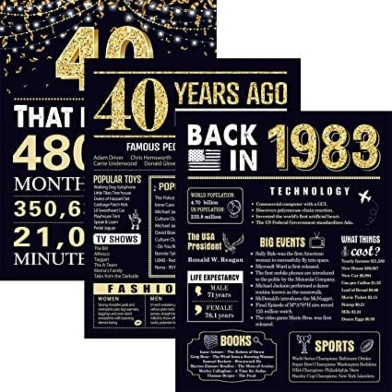 Birthday Wedding Anniversary Poster 3 Pieces Party Decorations Supplies Large Sign Home Decor for Men and Women - Grafton Collection